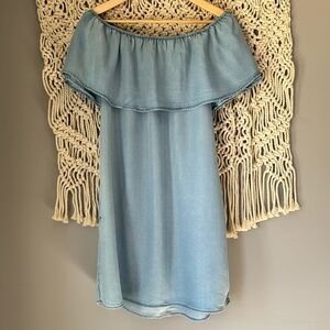 Sanctuary Short Sleeve Blue Ruffle Chambray Dress